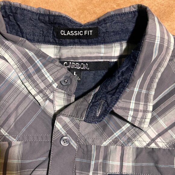 Carbon Sz. L Black & Gray Plaid Button Down Y2K‎ Fashion (AA2) - Picture 2 of 2